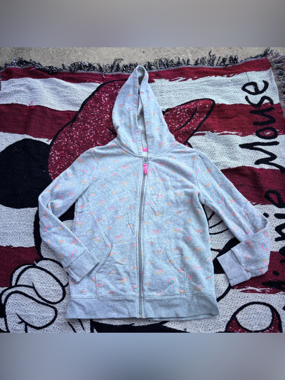 CAT & JACK GRAY RAINBOW GRAPHIC PRINT ZIP UP HOODIE GIRLS SIZE 10/12